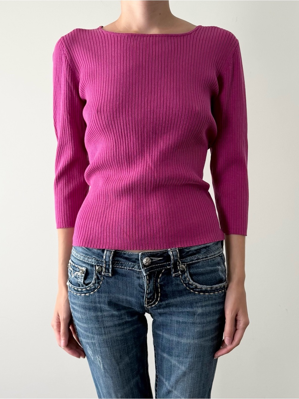 August silk pink 3/4 sleeve silk blend knit top